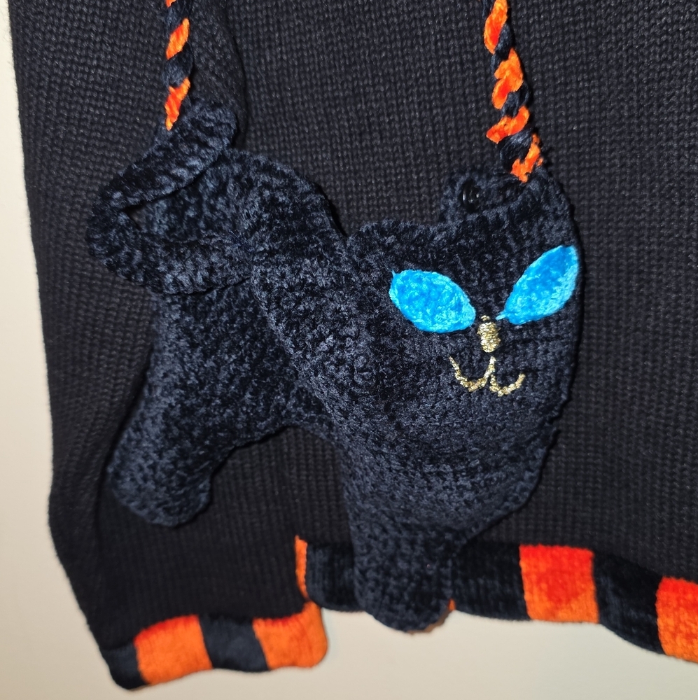 Vintage Jack B. Quick Black and Orange Halloween Sweater with Cat Bag! - Picture 3 of 7